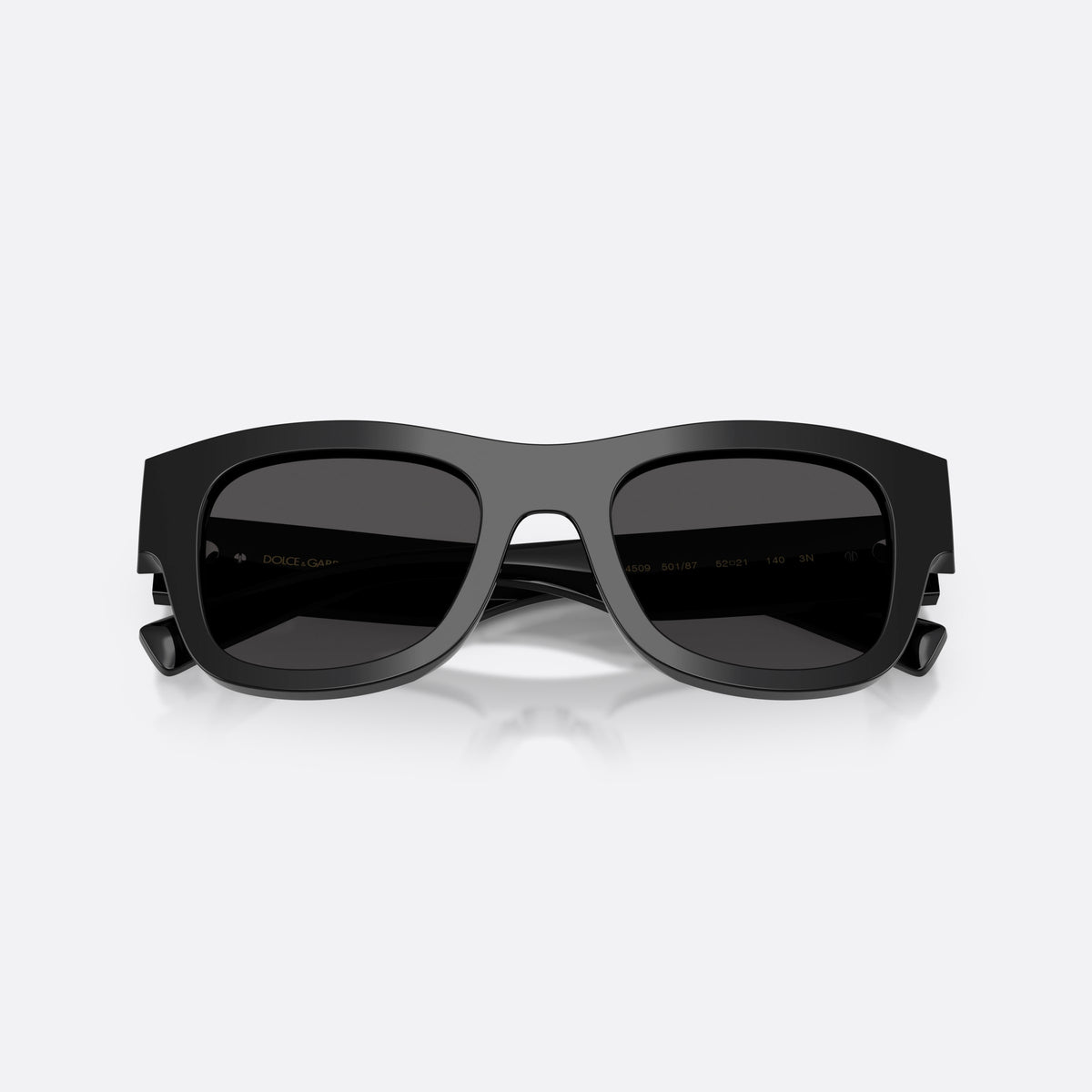 Ochelari de soare Dolce & Gabbana DG4509 501/87, patrati negru, pentru bărbați, punte simplă, placă cu logoul brandului pe braț, cu brațele pliate