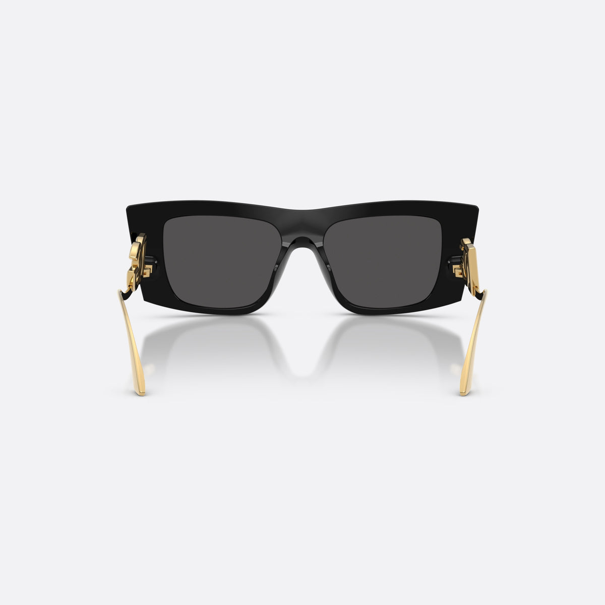 Dolce & Gabbana DG4510 501/87 sunglasses, black cat eye frame for women, plain bridge, brand logo plaque on temple, full-rim frame, back view
