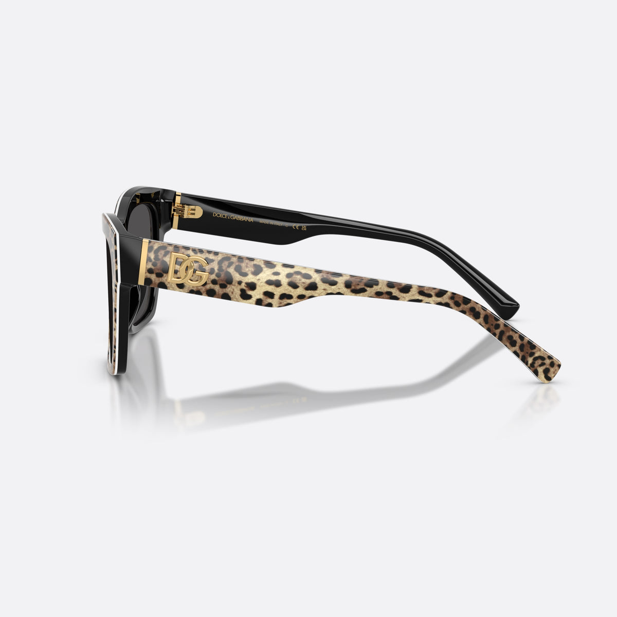 Dolce & Gabbana DG4512 316387 sunglasses, brown square frame for women, plain double bridge, brand logo plaque on temple, side view