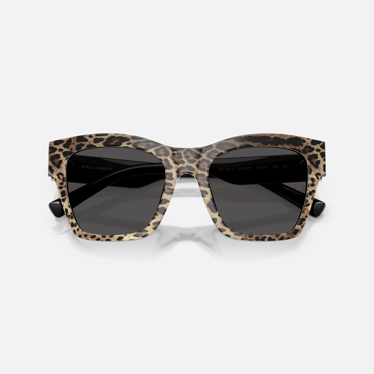 Dolce & Gabbana DG4512 316387 sunglasses, brown square frame for women, plain double bridge, brand logo plaque on temple, folded