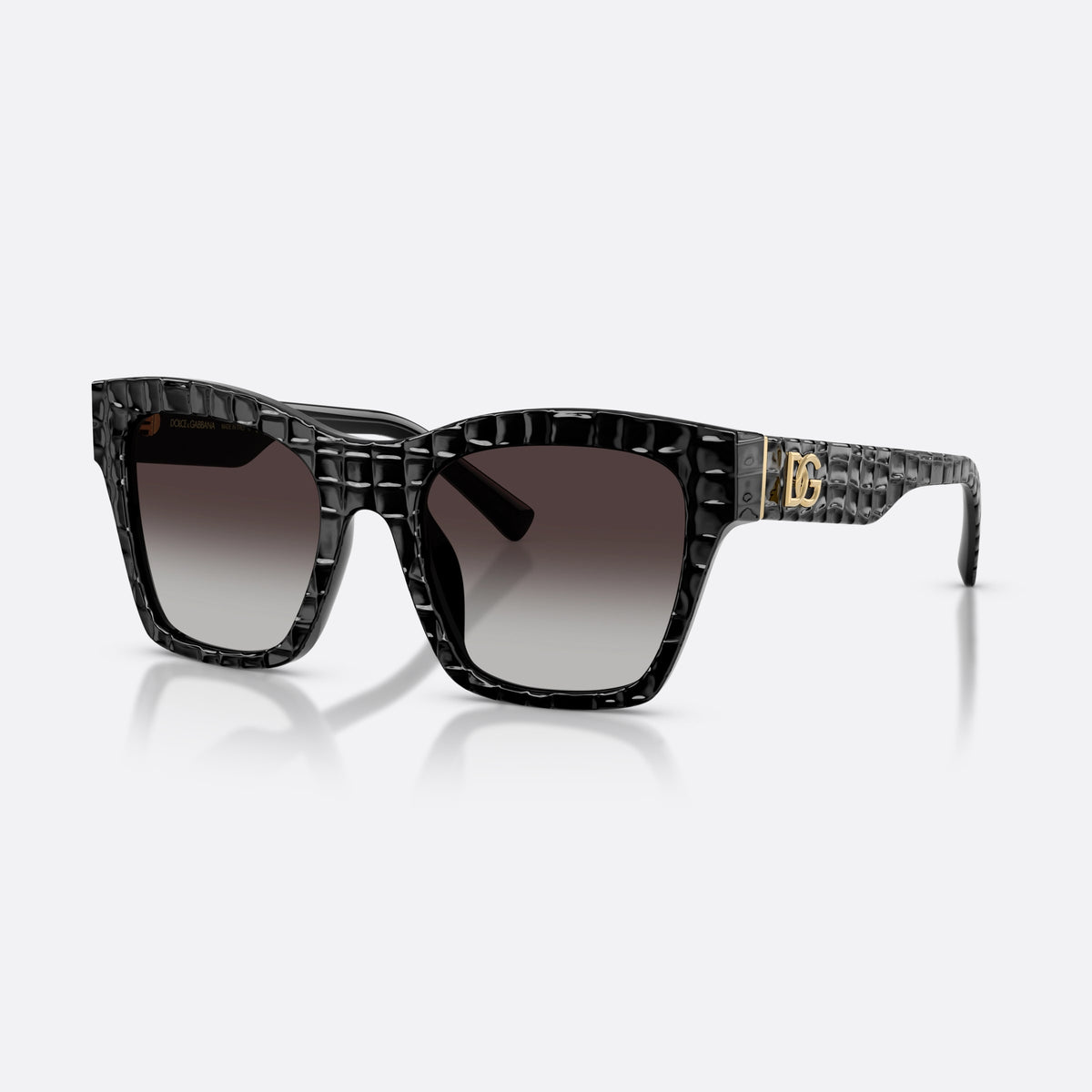 Dolce & Gabbana DG4512 32888G sunglasses, black square frame for women, plain double bridge, brand logo plaque on temple