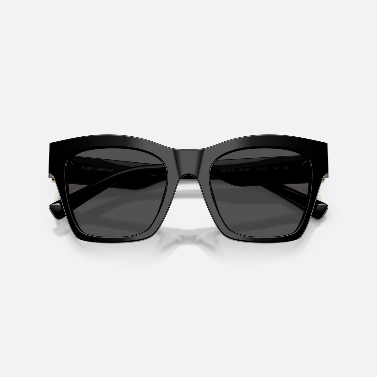 Ochelari de soare Dolce & Gabbana DG4512 501/87, patrati negru, pentru femei, punte simplă, logo al brandului pe braț, ramă completă, cu brațele pliate