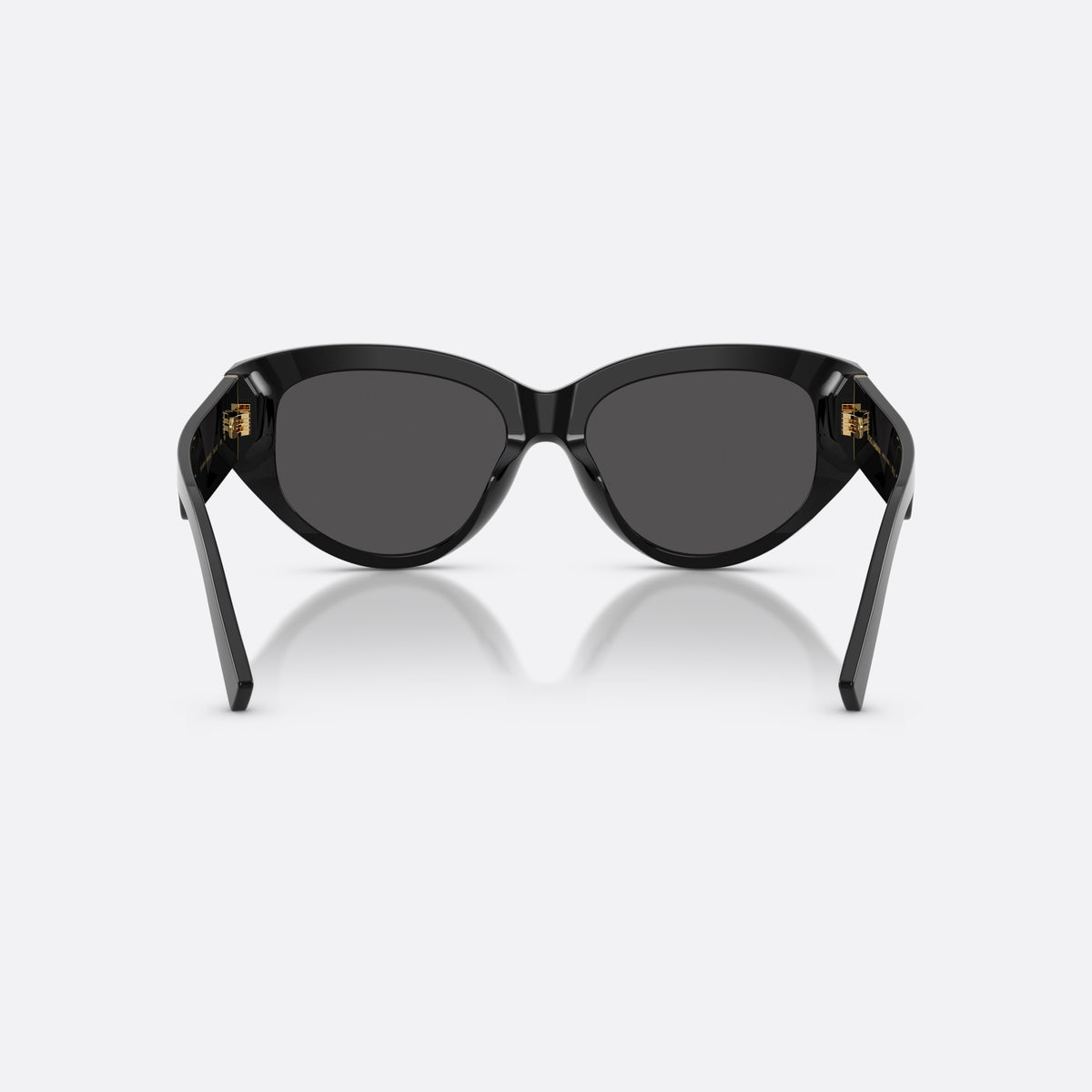 Dolce & Gabbana DG4514 501/87 sunglasses, black cat eye frame for women, plain bridge, brand logo on temple, wide temples with plaque, back view