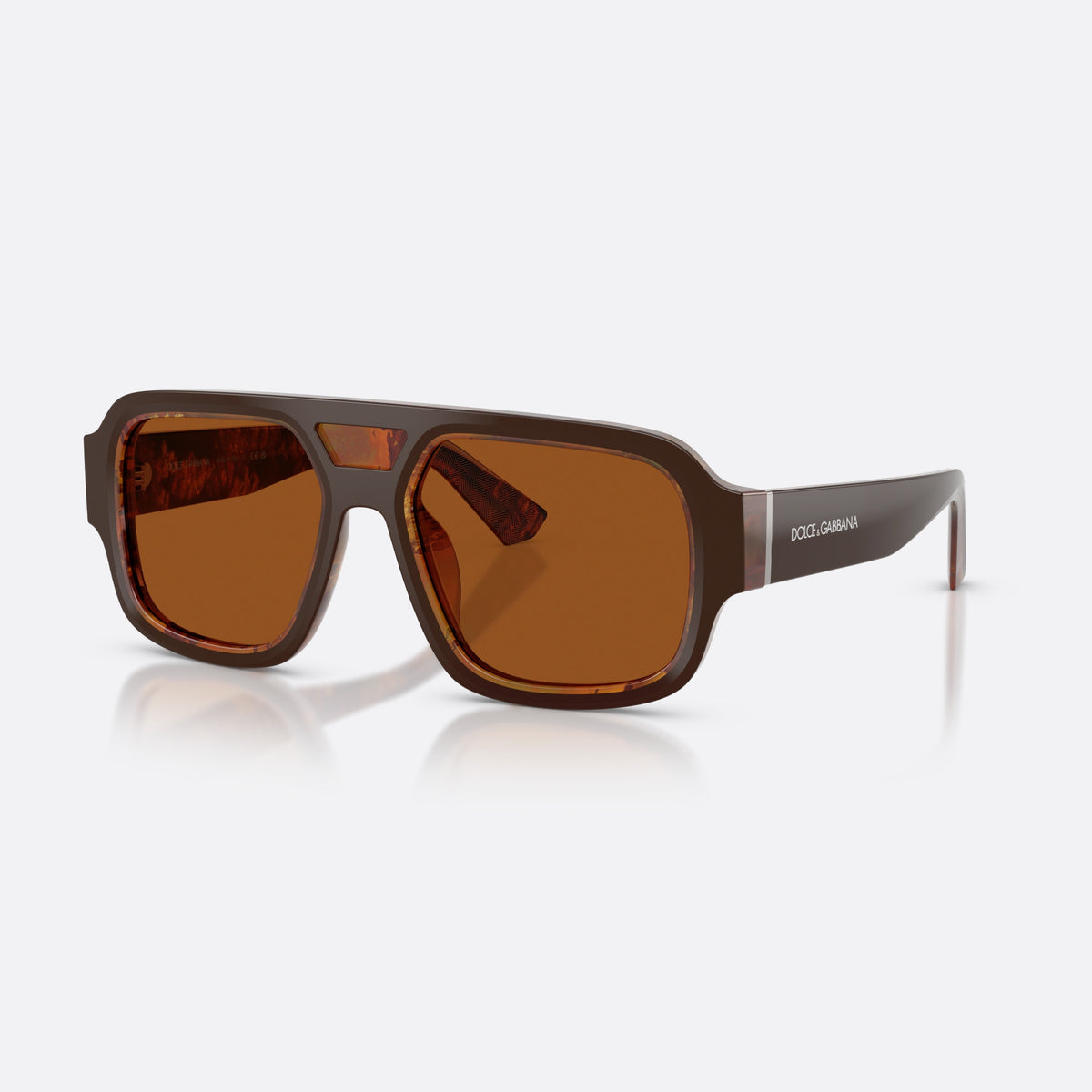 Dolce & Gabbana DG4516 345673 sunglasses, brown square frame for men, double bridge with inset plate, brand lettering on temples