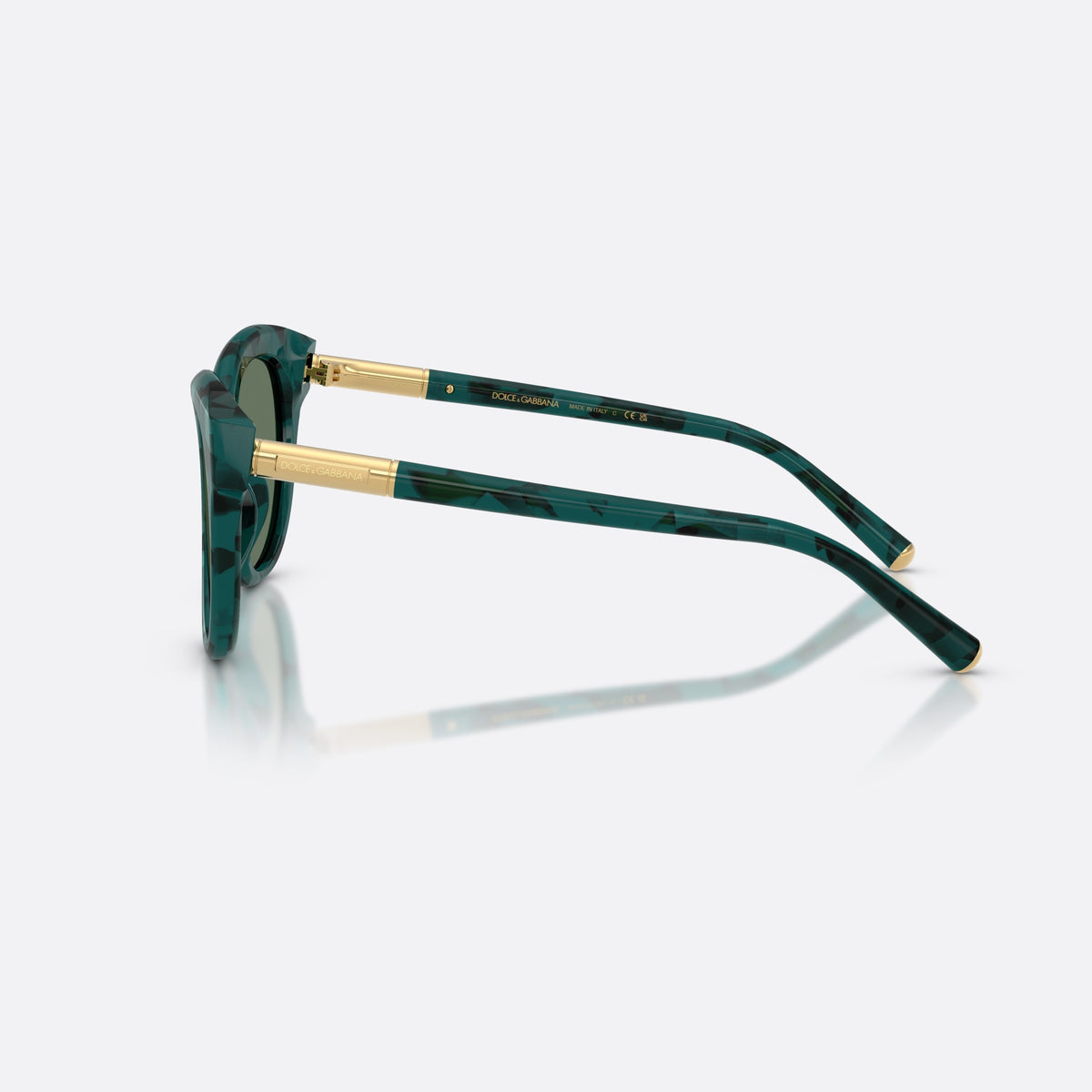 Dolce & Gabbana DG4518 3460/2 sunglasses, green phantos frame for women, keyhole bridge, brand lettering on temples, full-rim frame, side view