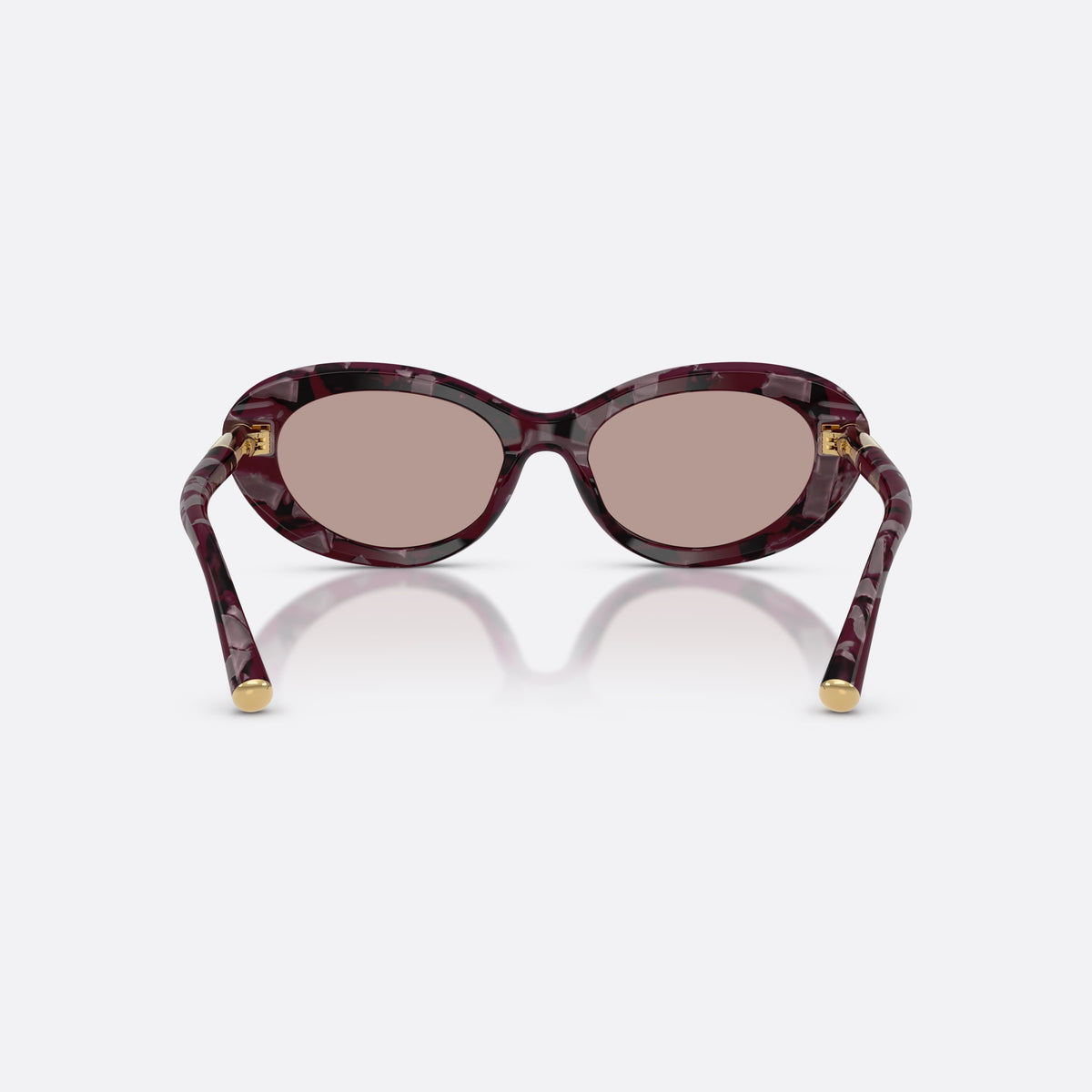 Dolce & Gabbana DG4519 34647N sunglasses, violet oval frame for women, plain bridge, brand lettering on temple, gold-tone hinges, back view