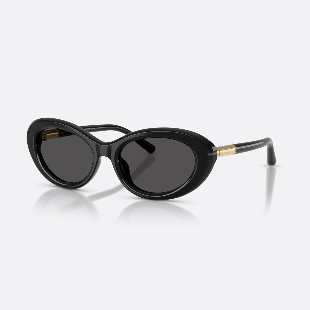 Dolce & Gabbana DG4519 501/87 sunglasses, black oval frame for women, plain bridge, brand logo plaque on temple