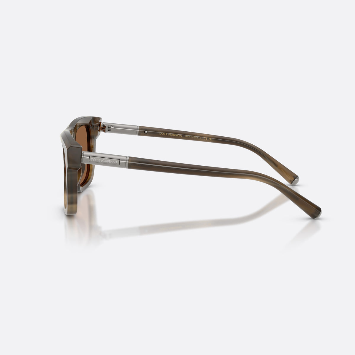 Dolce & Gabbana DG4521 3200OK sunglasses, brown square frame for men, plain bridge, brand lettering on temples, full-rim frame, side view