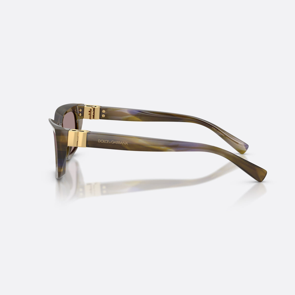 Dolce & Gabbana DG4532 3447LA sunglasses, green cat eye frame for women, plain bridge, brand lettering on temples, full rim, side view
