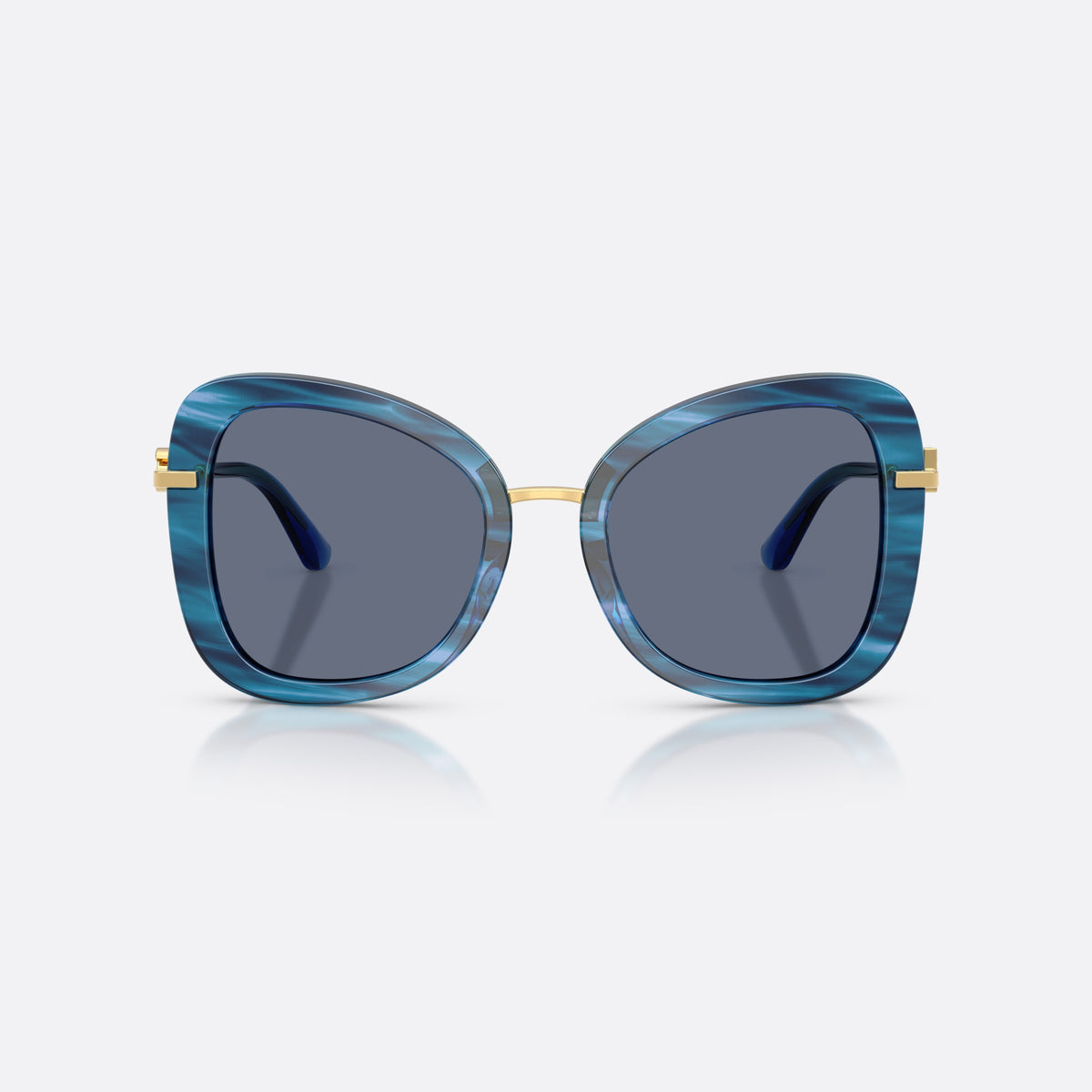 Dolce & Gabbana DG4535 347272 sunglasses, blue butterfly frame for women, thin gold-tone metal bridge, full-rim thick frame, front view