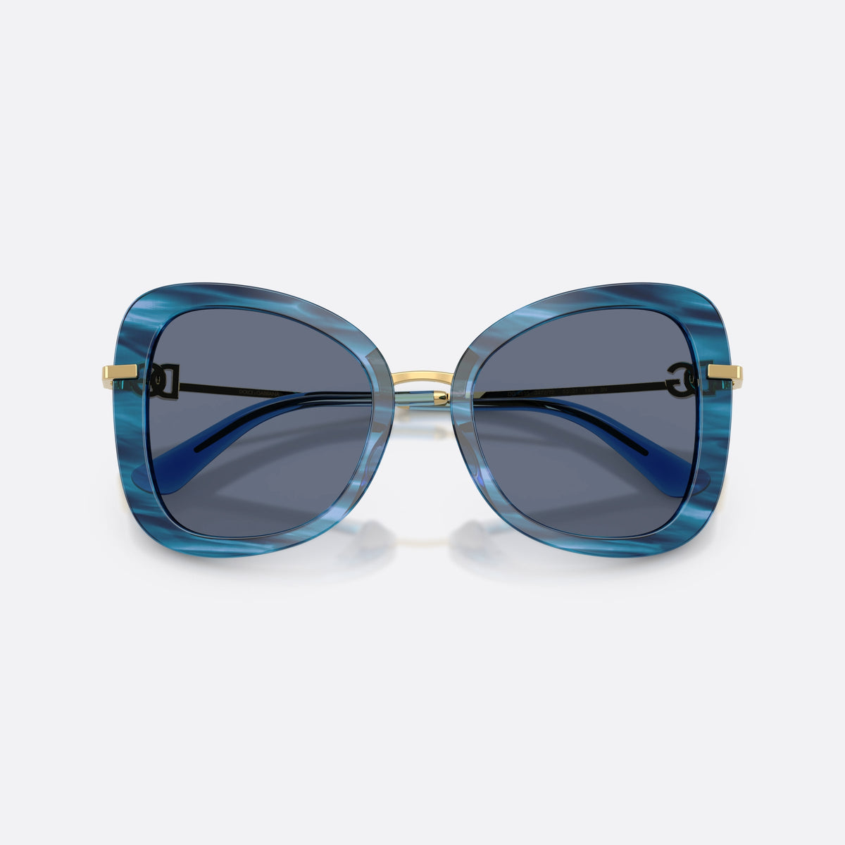 Dolce & Gabbana DG4535 347272 sunglasses, blue butterfly frame for women, thin gold-tone metal bridge, full-rim thick frame, folded