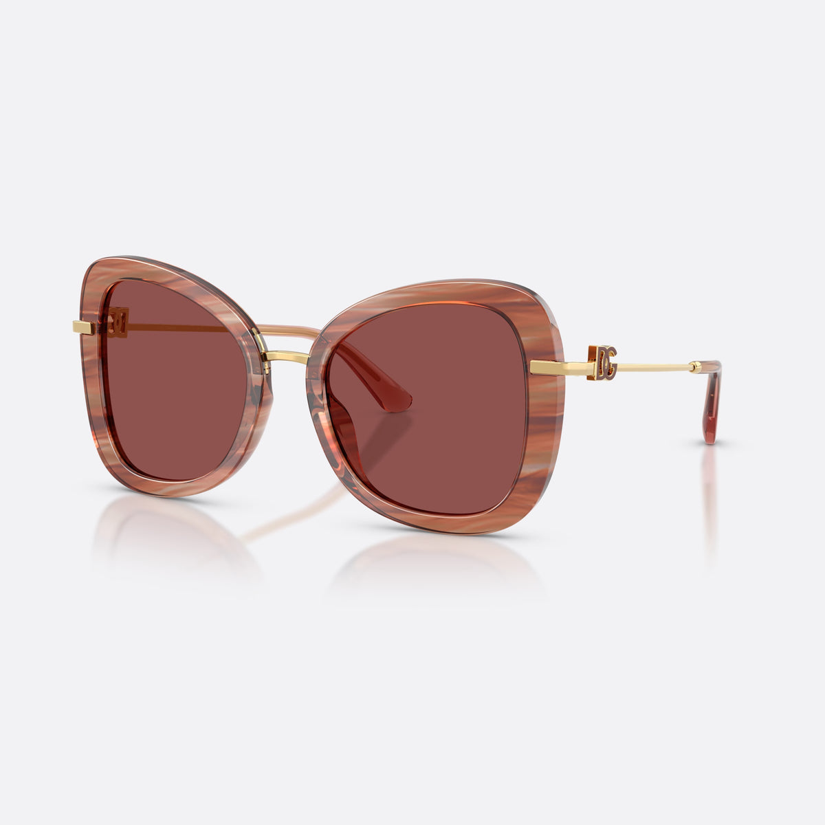 Dolce & Gabbana DG4535 347375 sunglasses, red butterfly frame for women, thin gold-tone metal bridge, slim tapered temples