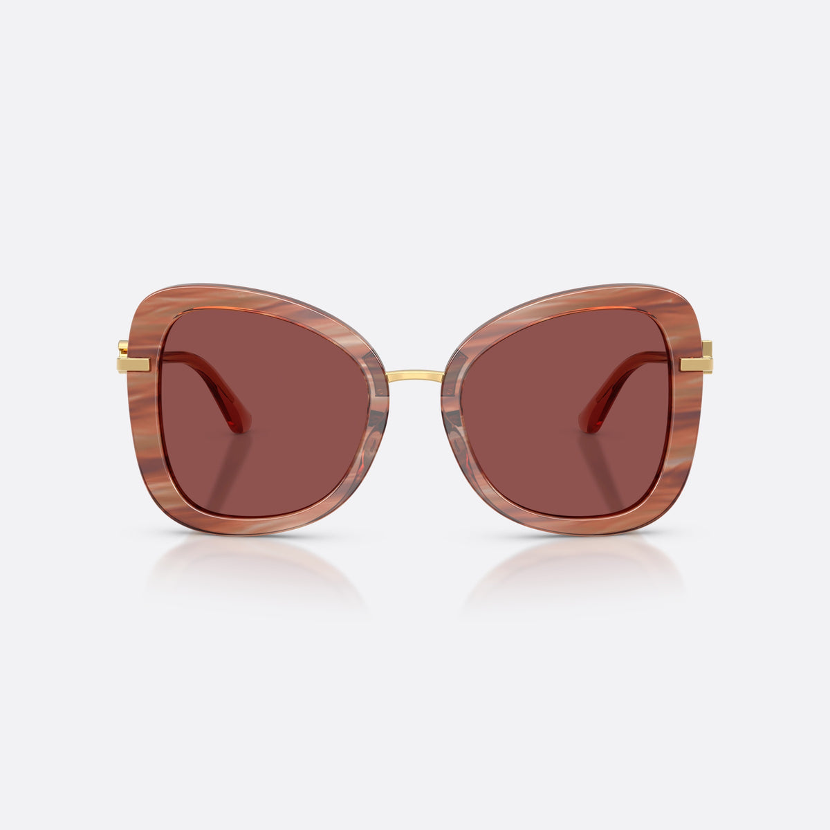 Dolce & Gabbana DG4535 347375 sunglasses, red butterfly frame for women, thin gold-tone metal bridge, slim tapered temples, front view