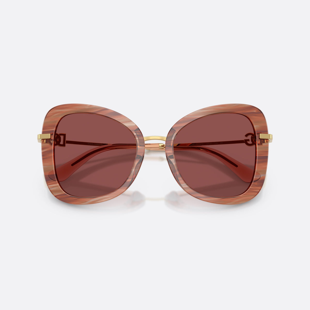 Dolce & Gabbana DG4535 347375 sunglasses, red butterfly frame for women, thin gold-tone metal bridge, slim tapered temples, folded