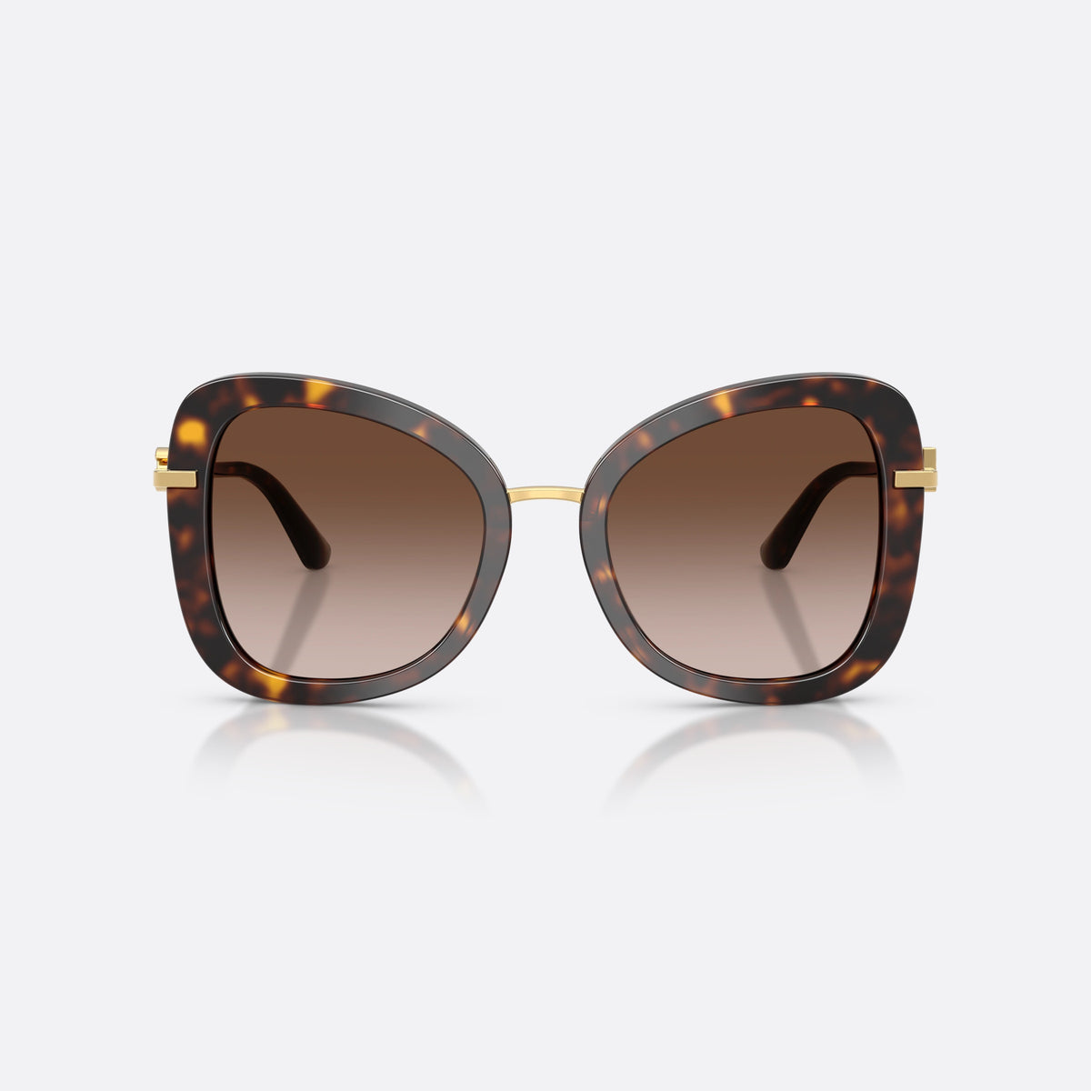 Ochelari de soare Dolce & Gabbana DG4535 502/13, fluture havana, pentru femei, punte subțire metalică aurie, ramă completă cu față groasă, vedere din față