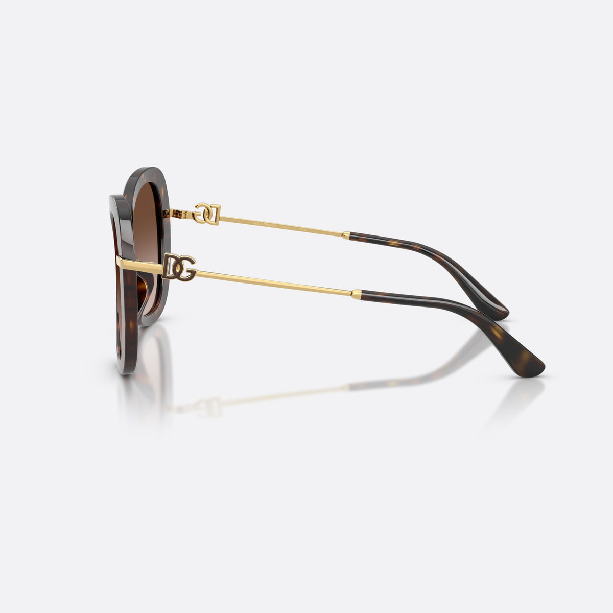 Ochelari de soare Dolce & Gabbana DG4535 502/13, fluture havana, pentru femei, punte subțire metalică aurie, ramă completă cu față groasă, vedere laterală