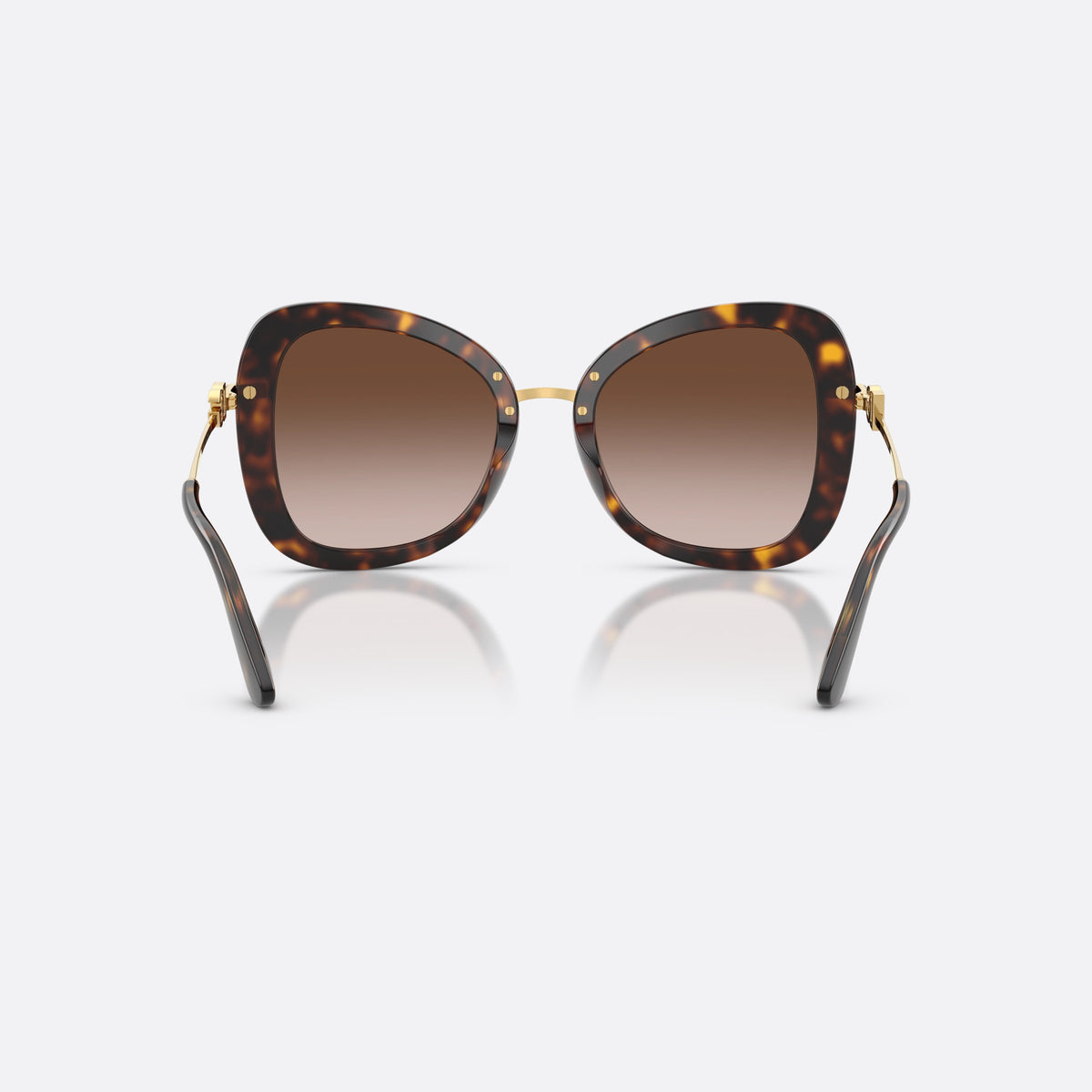 Ochelari de soare Dolce & Gabbana DG4535 502/13, fluture havana, pentru femei, punte subțire metalică aurie, ramă completă cu față groasă, vedere din spate