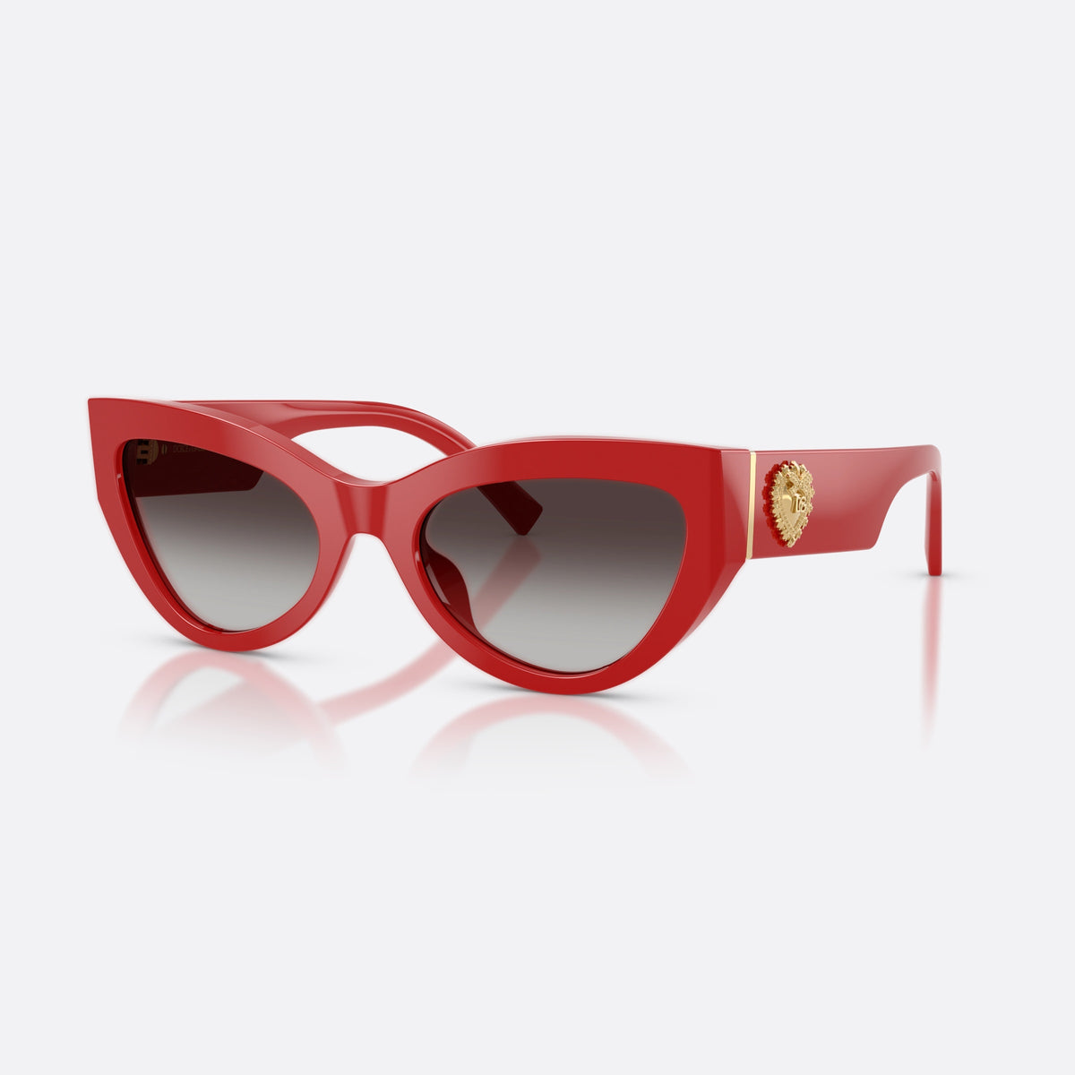 Dolce & Gabbana DG4536 30888G sunglasses, red cat eye frame for women, plain bridge, gold-tone brand plaque on temple