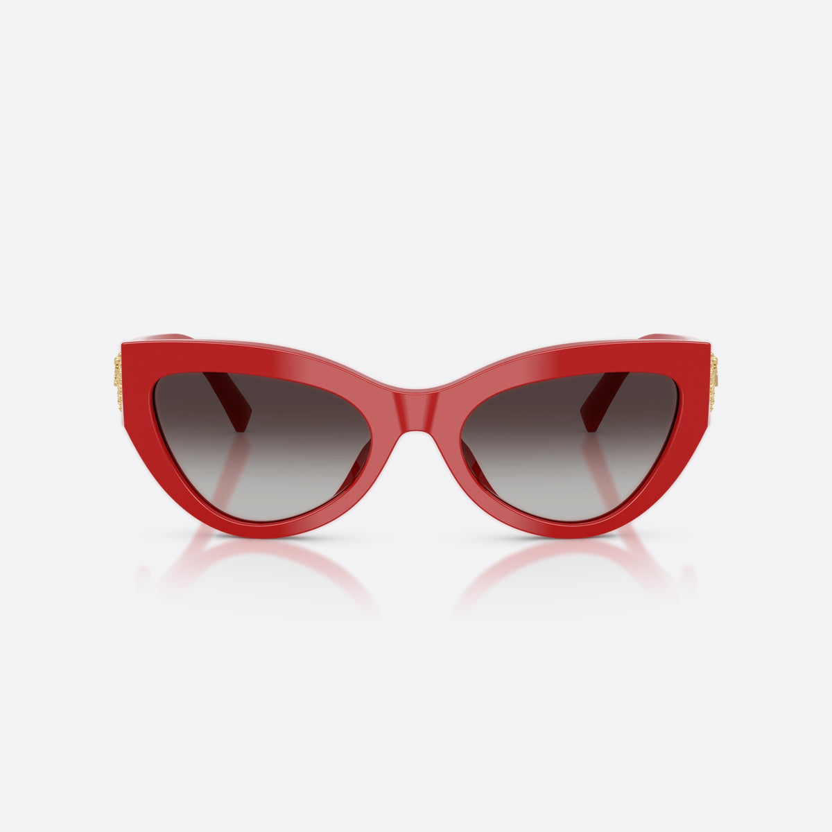 Dolce & Gabbana DG4536 30888G sunglasses, red cat eye frame for women, plain bridge, gold-tone brand plaque on temple, front view