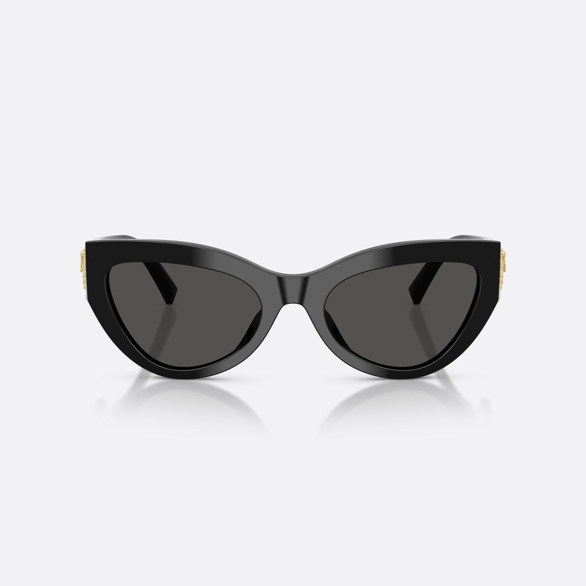 Dolce & Gabbana DG4536 501/87 sunglasses, black cat eye frame for women, plain bridge, brand lettering on temples, wide temples, front view