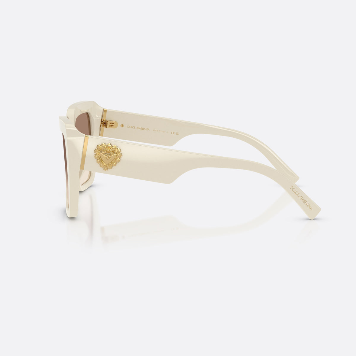 Ochelari de soare Dolce & Gabbana DG4538 331294, patrati maro, pentru femei, punte dublă simplă, placă cu logoul brandului pe braț, vedere laterală
