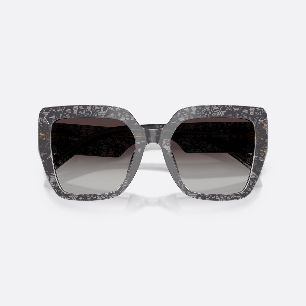 Ochelari de soare Dolce & Gabbana DG4538 34718G, patrati gri, pentru femei, punte simplă, logo al brandului pe braț, ramă completă, cu brațele pliate