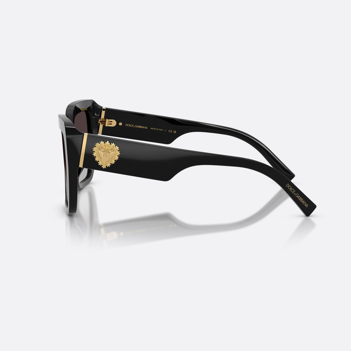 Dolce & Gabbana DG4538 501/8G sunglasses, black square frame for women, plain double bridge, brand logo on temples, side view