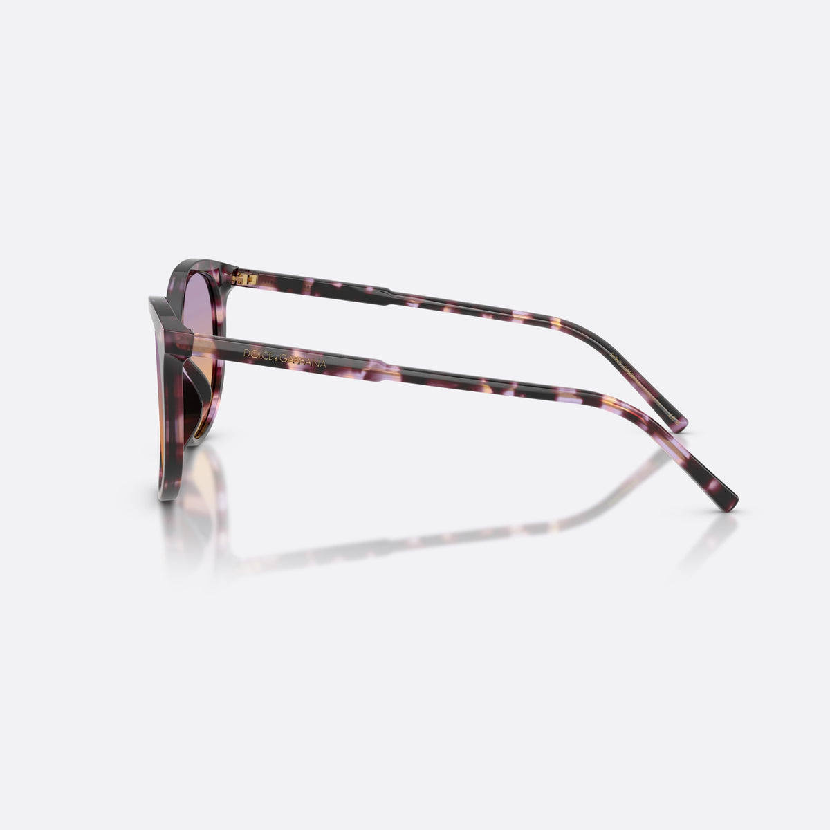Dolce & Gabbana DG4540 3477EL sunglasses, violet phantos frame for women, plain acetate bridge, brand lettering on temples, side view