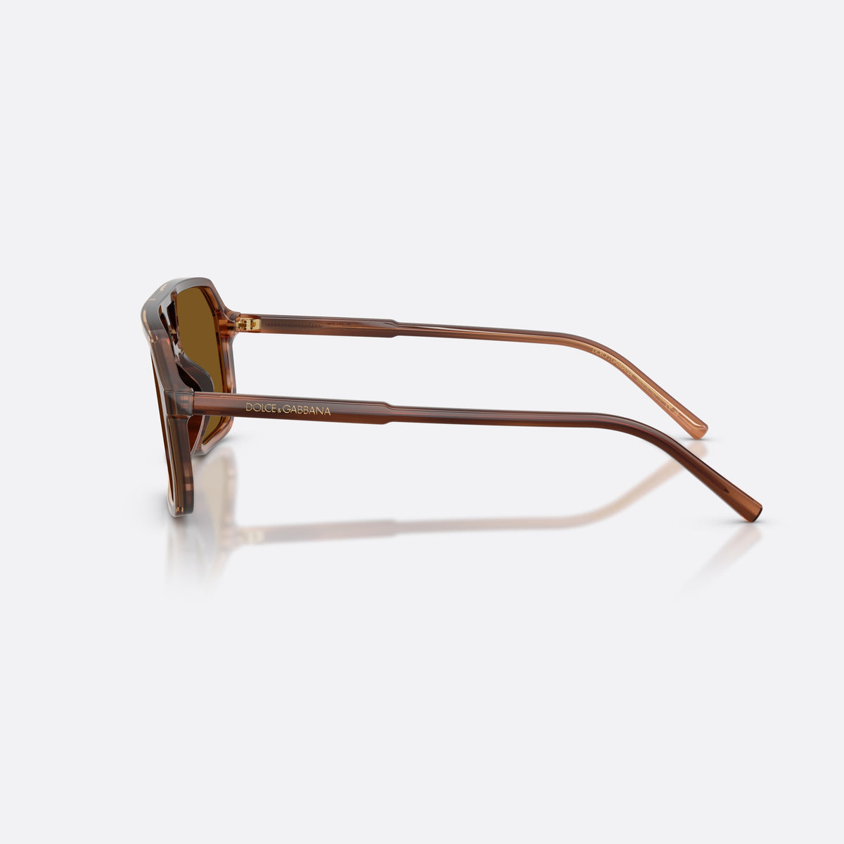 Dolce & Gabbana DG4541 348183 sunglasses, brown pilot frame, unisex, double bridge, brand logo on temple, full-rim frame, side view