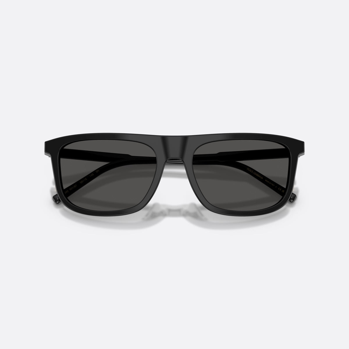 Dolce & Gabbana DG4542 501/87 sunglasses, black square frame for men, plain bridge, integrated into frame, slim tapered temples, folded