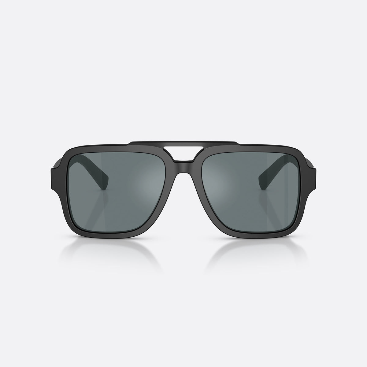 Dolce & Gabbana DG4544 25256G sunglasses, black pilot frame for men, double bridge with top bar, brand lettering on the temple, front view