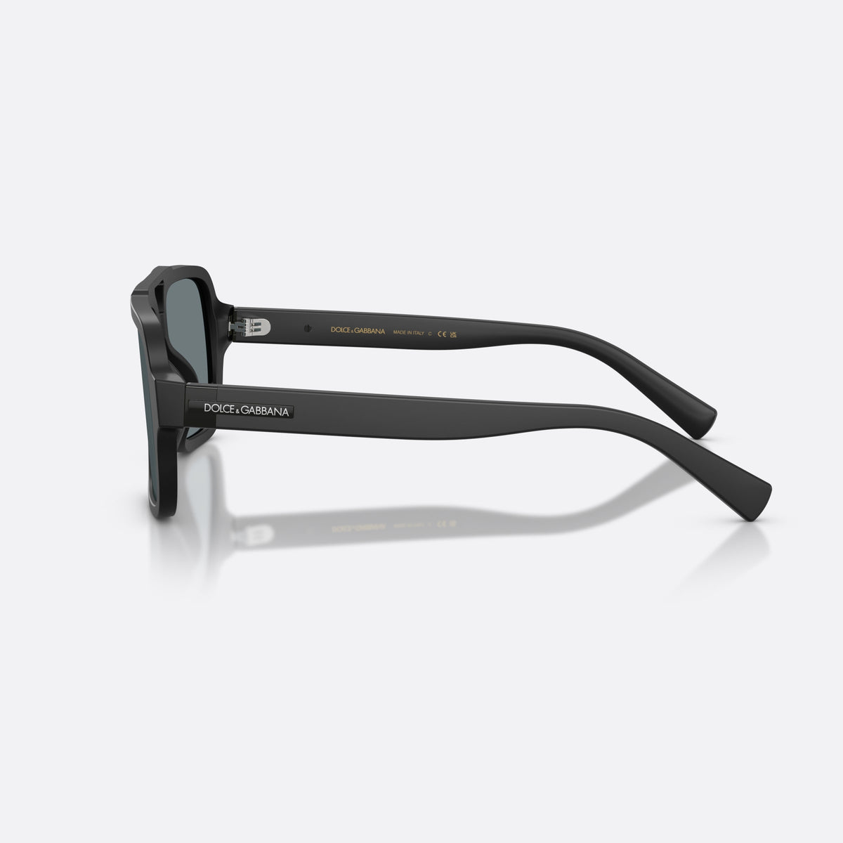 Dolce & Gabbana DG4544 25256G sunglasses, black pilot frame for men, double bridge with top bar, brand lettering on the temple, side view