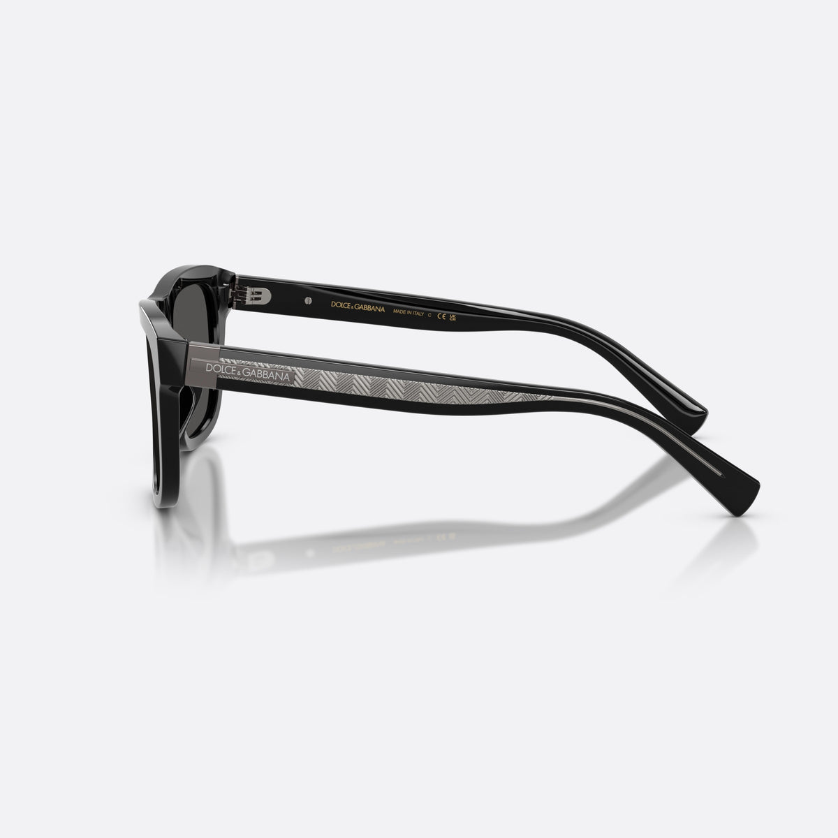 Dolce & Gabbana DG4545 501/87 sunglasses, black square frame for men, plain bridge, brand lettering on temple, full-rim frame, side view