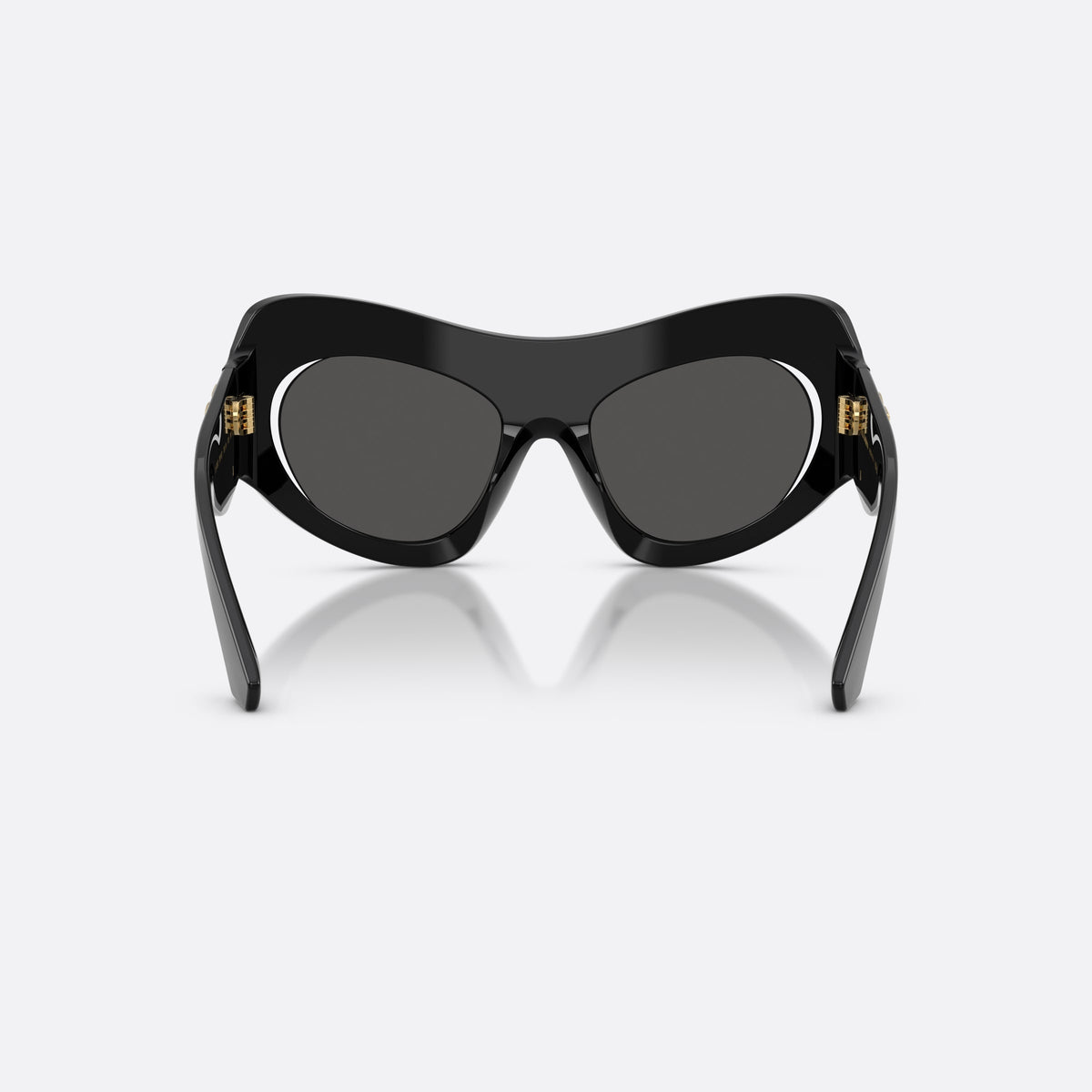 Ochelari de soare Dolce & Gabbana DG4552 501/87, cat eye negru, pentru femei, punte integrată simplă, literele brandului pe brațe, vedere din spate