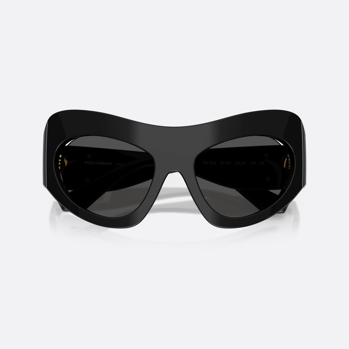 Ochelari de soare Dolce & Gabbana DG4552 501/87, cat eye negru, pentru femei, punte integrată simplă, literele brandului pe brațe, cu brațele pliate