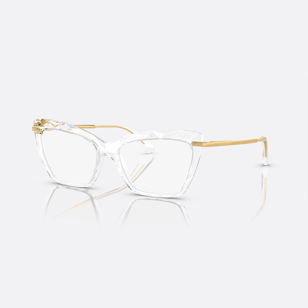 Dolce & Gabbana DG5025 3133 eyeglasses, clear cat eye frame for women, integrated bridge with angled peak, tapered temple ends