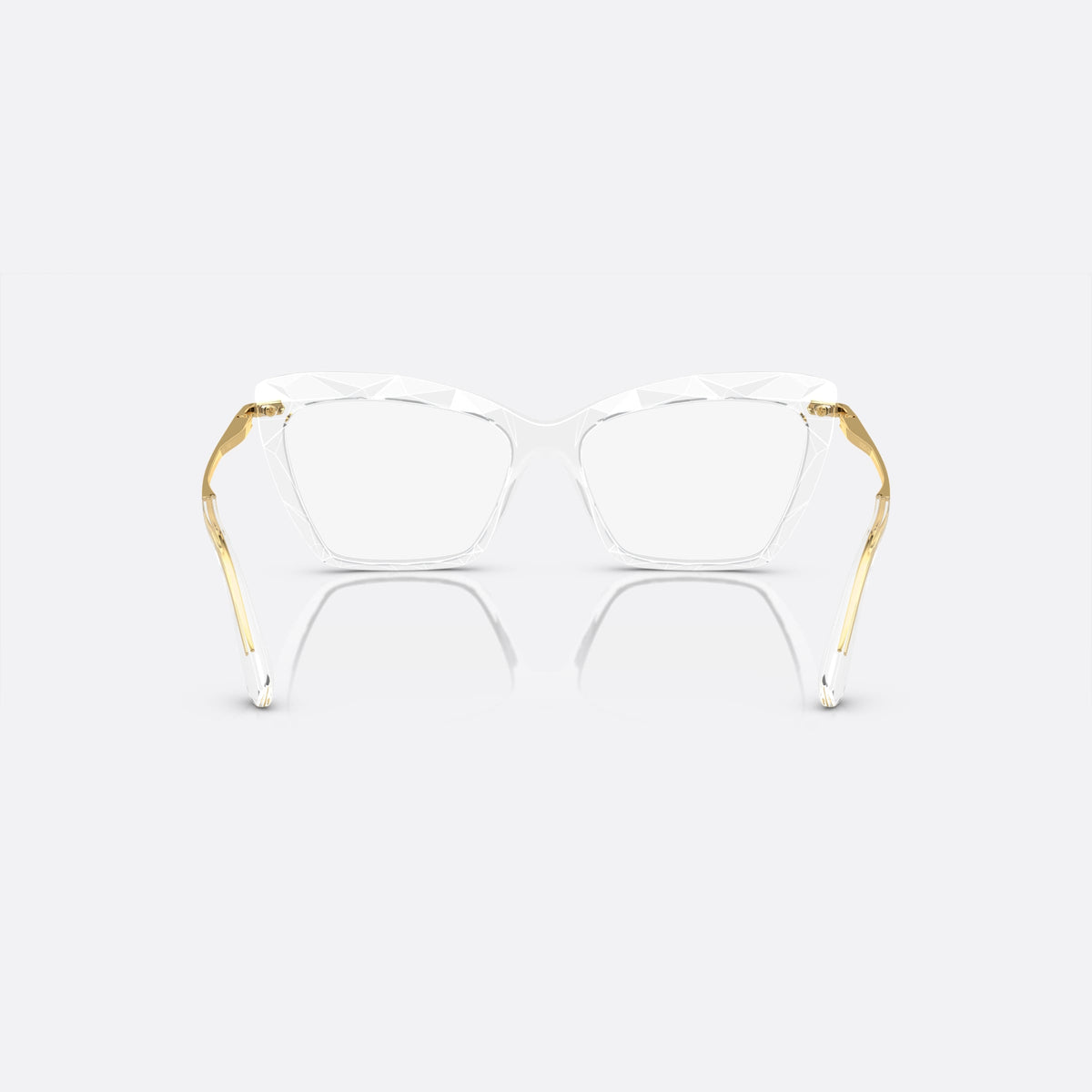 Dolce & Gabbana DG5025 3133 eyeglasses, clear cat eye frame for women, integrated bridge with angled peak, tapered temple ends, back view