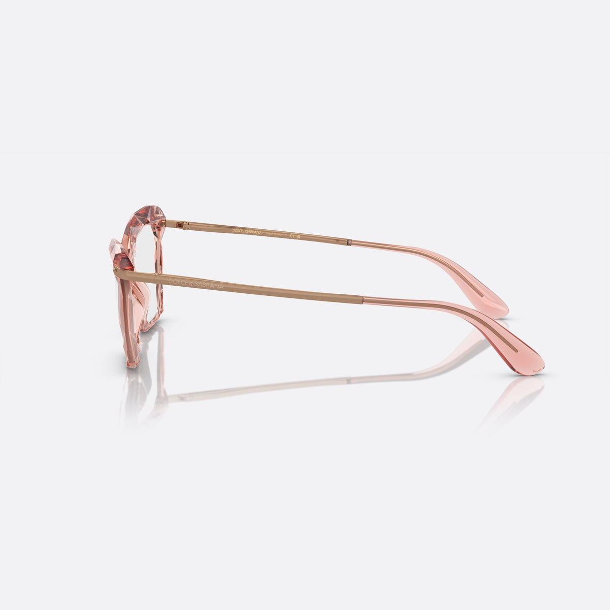 Rame ochelari de vedere Dolce & Gabbana DG5025 3148, cat eye roz, pentru femei, punte joasă în formă de șa, literele brandului pe brațe, vedere laterală