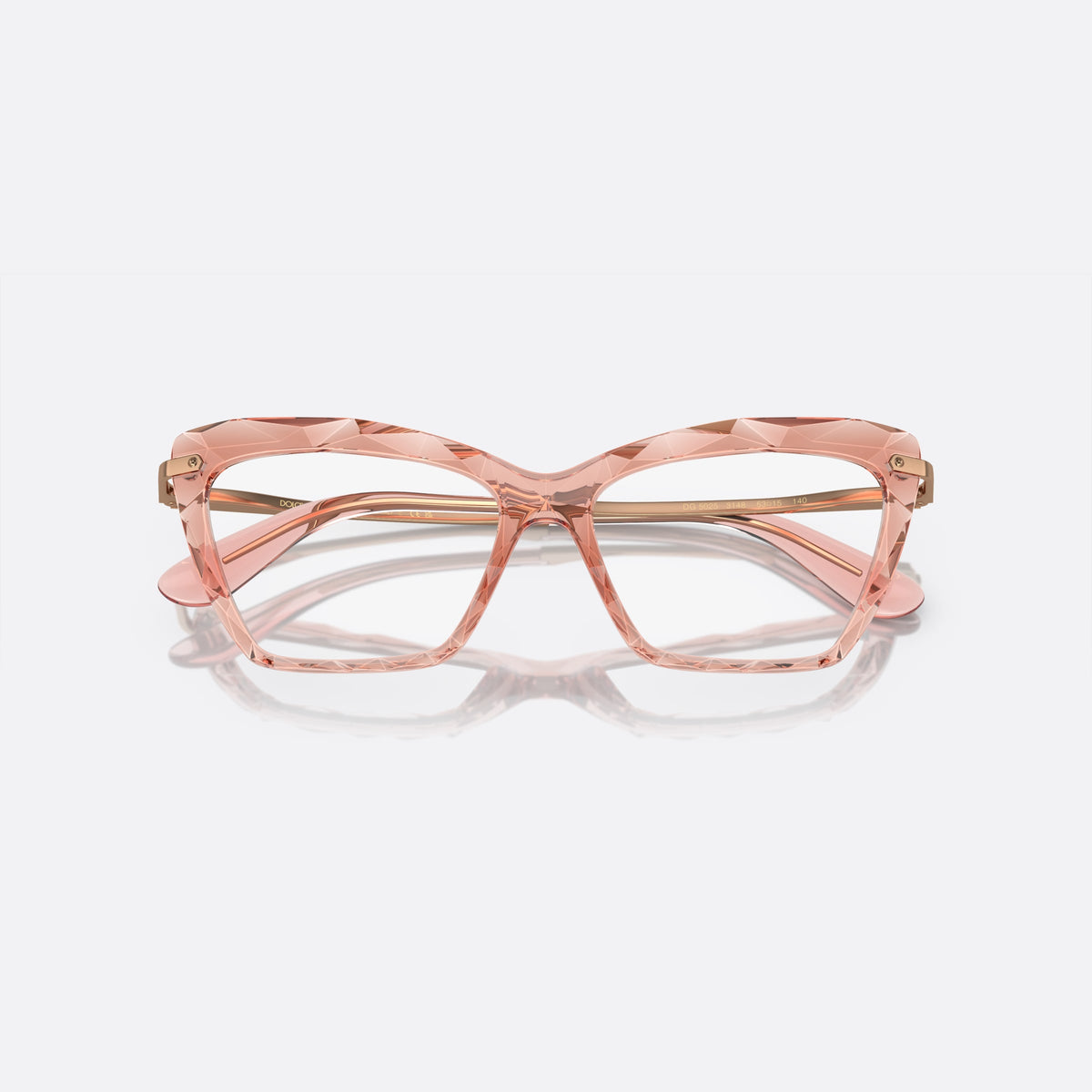 Rame ochelari de vedere Dolce & Gabbana DG5025 3148, cat eye roz, pentru femei, punte joasă în formă de șa, literele brandului pe brațe, cu brațele pliate