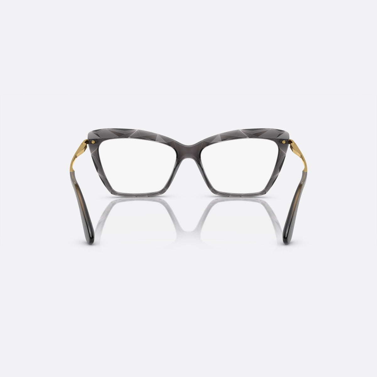 Dolce & Gabbana DG5025 504 eyeglasses, grey cat eye frame for women, double bridge with metal accent, brand lettering on temples, back view