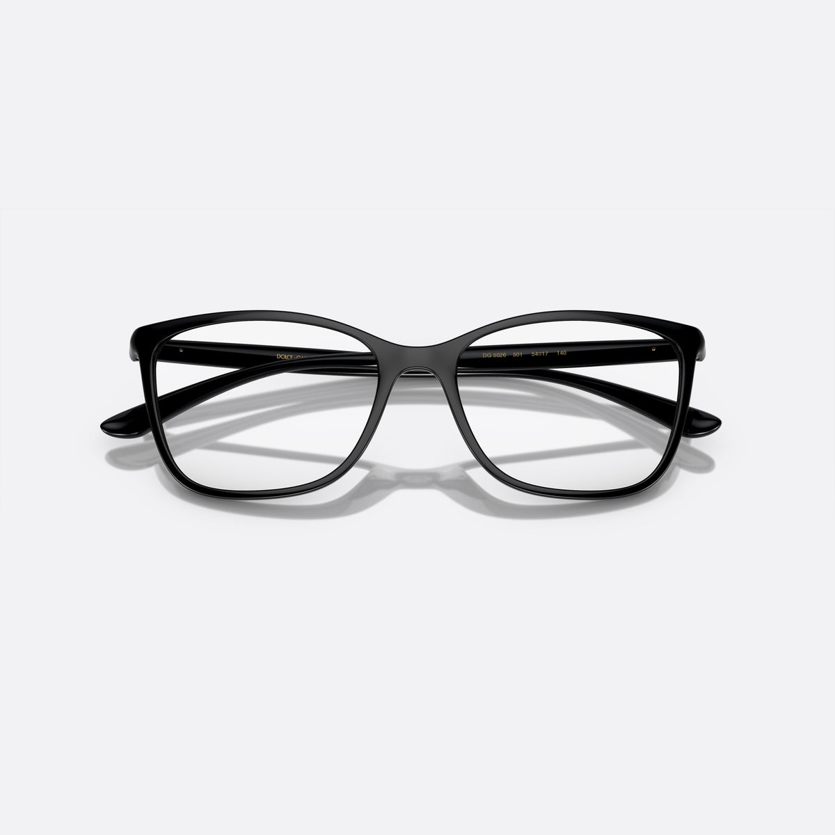 Dolce & Gabbana DG5026 501 eyeglasses, black rectangular frame for women, plain integrated bridge, brand lettering on temples