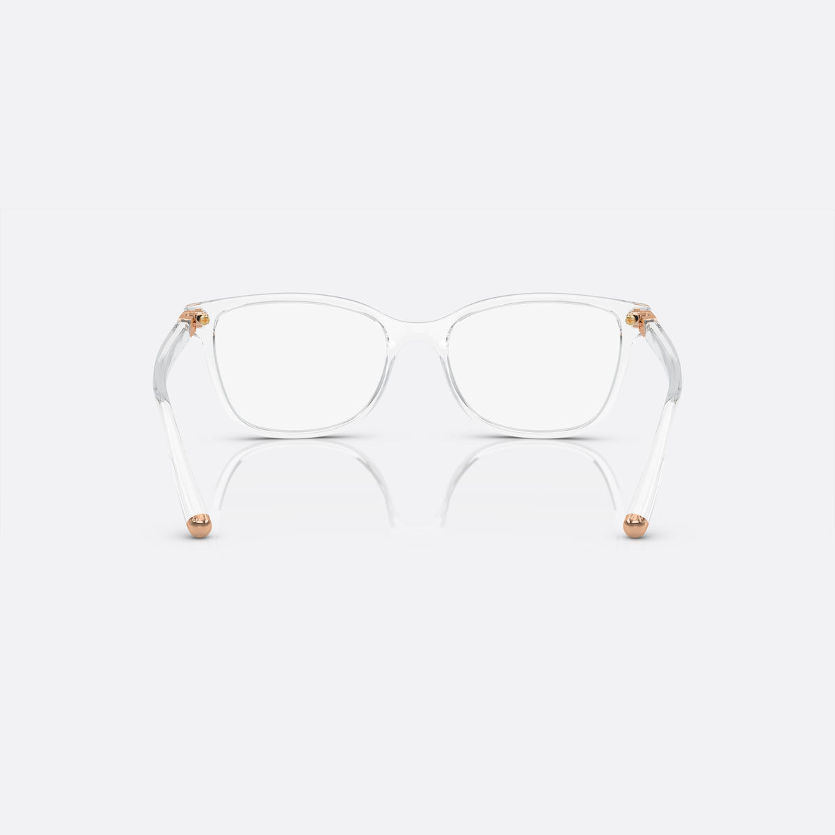 Dolce & Gabbana DG5036 3133 eyeglasses, clear butterfly frame for women, plain integrated bridge, brand lettering on temples