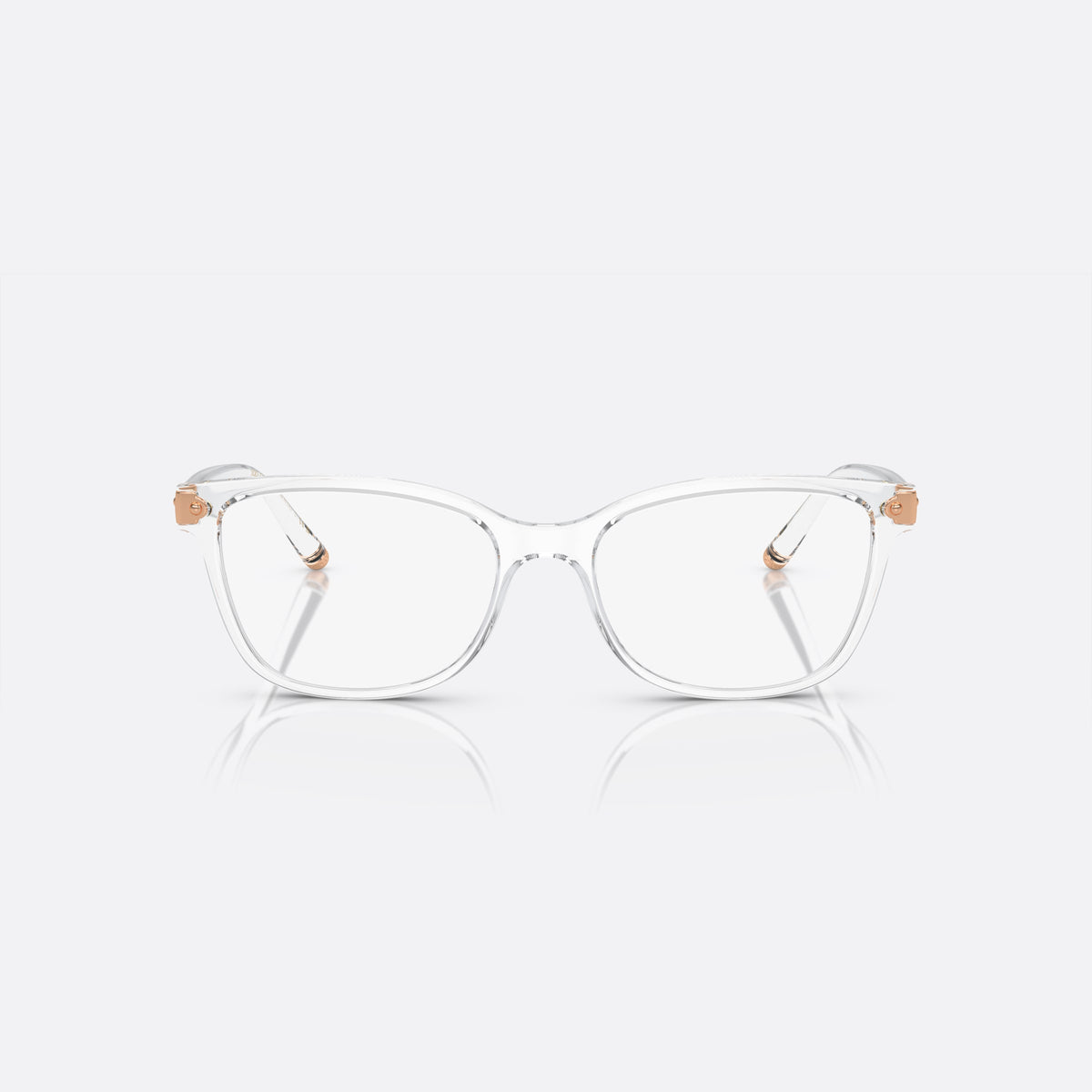 Dolce & Gabbana DG5036 3133 eyeglasses, clear butterfly frame for women, plain integrated bridge, brand lettering on temples