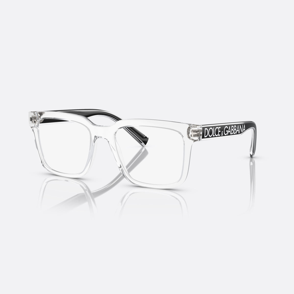 Dolce & Gabbana DG5101 3133 V eyeglasses, clear square frame for men, plain bridge, brand lettering on temples, flat temples