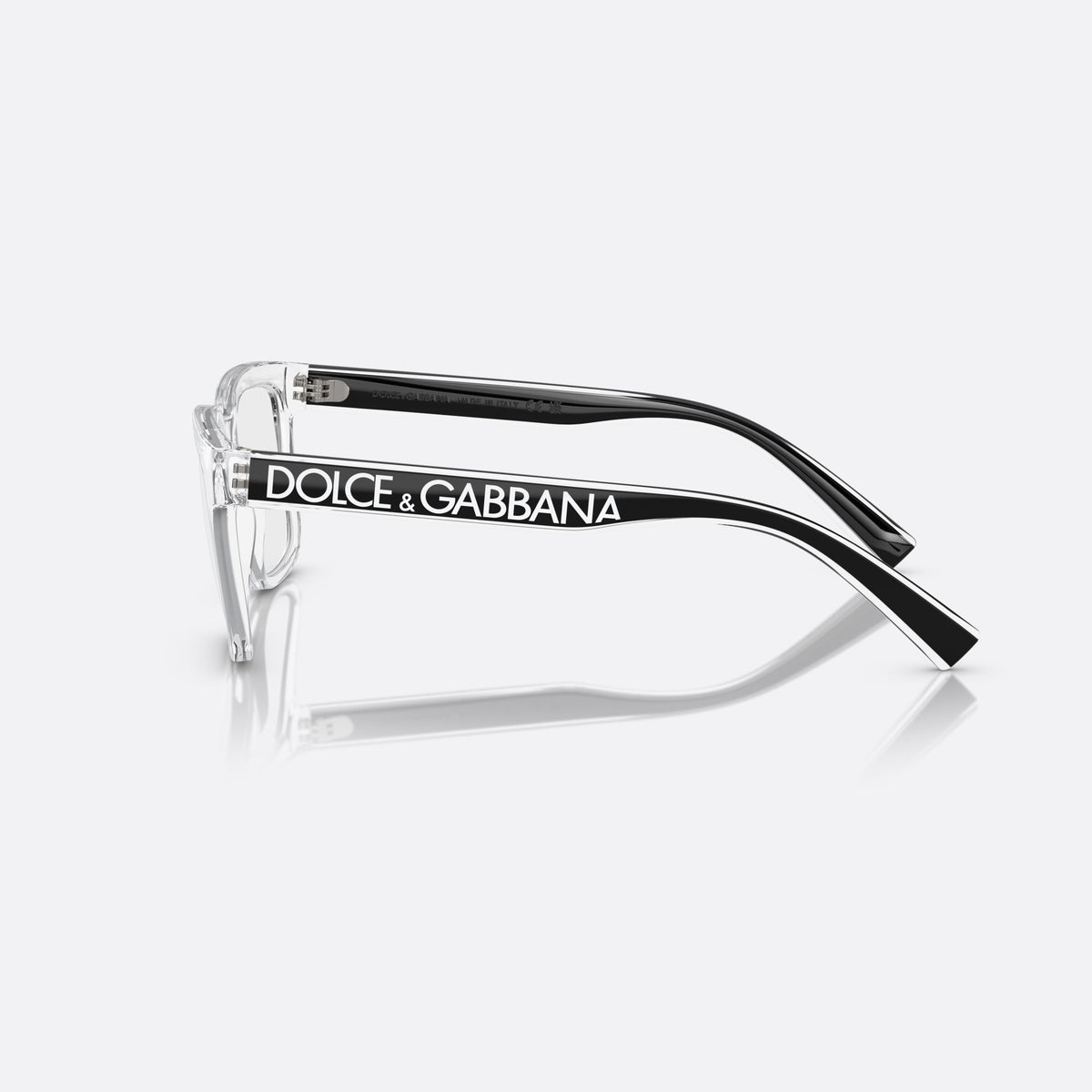 Dolce & Gabbana DG5101 3133 V eyeglasses, clear square frame for men, plain bridge, brand lettering on temples, flat temples