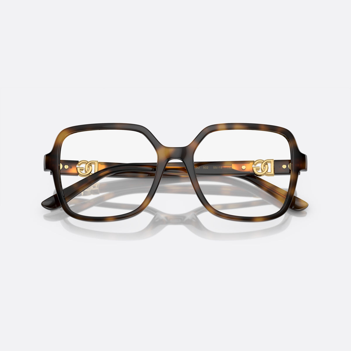 Dolce & Gabbana DG5105U 502 N eyeglasses, havana oversize frame for women, plain bridge, brand logo plaque on temples, folded