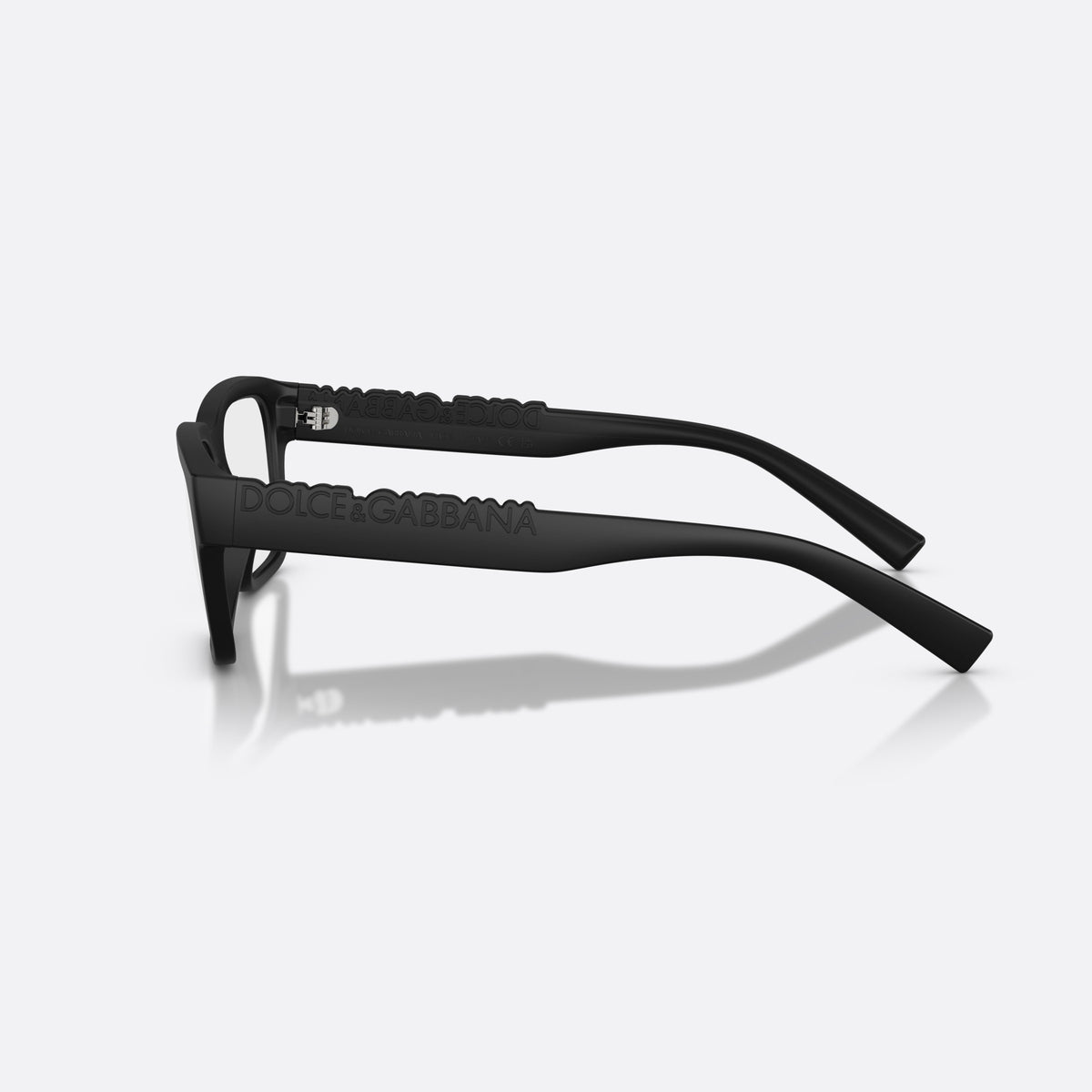 Dolce & Gabbana DG5112 2525 eyeglasses, black rectangle frame, unisex, plain saddle bridge, brand lettering on temples, side view