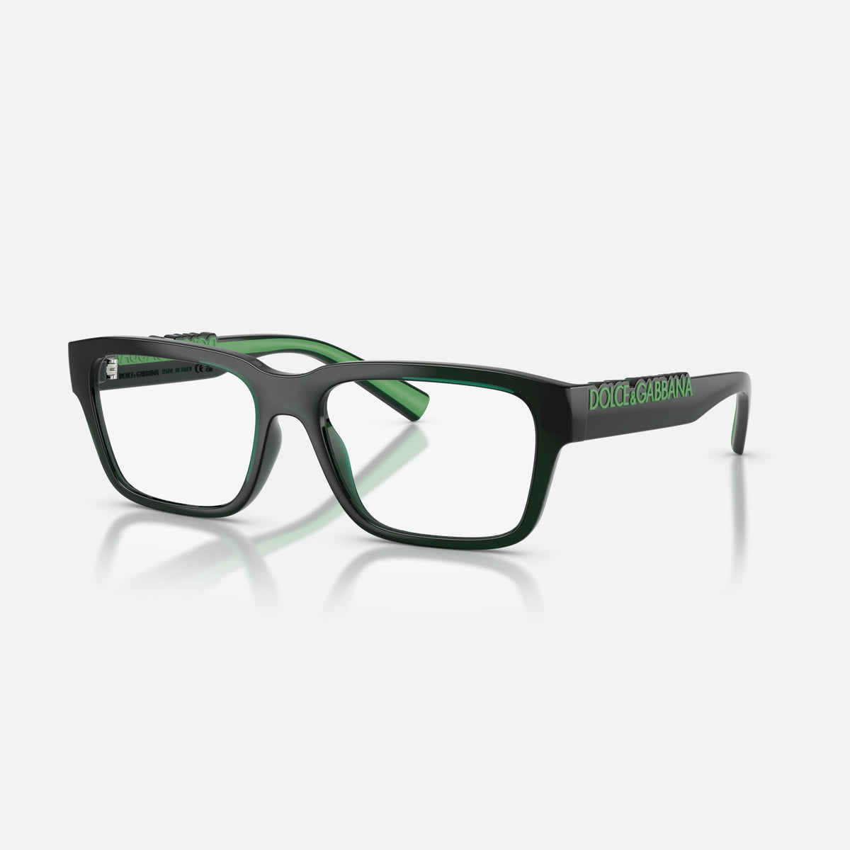 Dolce & Gabbana DG5112 3008 eyeglasses, green rectangle frame, unisex, plain bridge, brand lettering on temples, full-rim frame