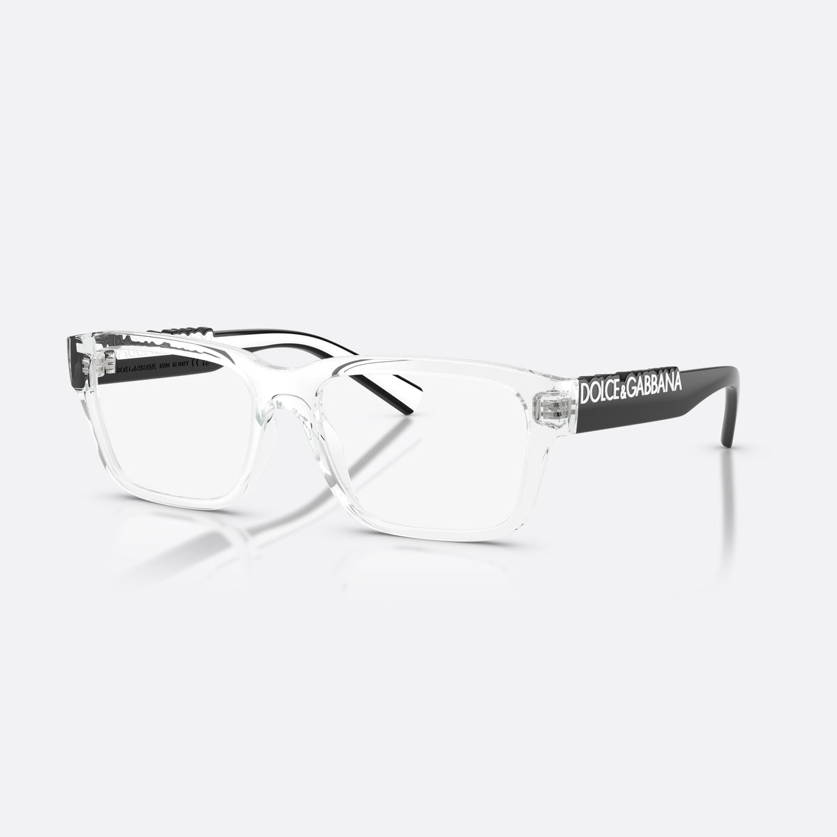 Dolce & Gabbana DG5112 3133 eyeglasses, clear rectangle frame, unisex, keyhole bridge, brand lettering on temples, full-rim frame