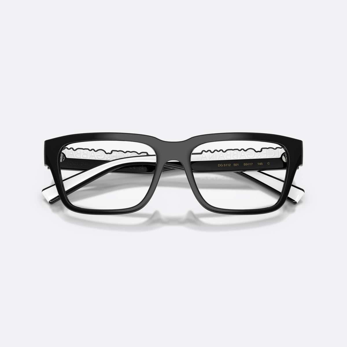 Rame ochelari de vedere Dolce & Gabbana DG5112 501, rectangulari negru, unisex, punte simplă tip șa, logo al brandului în relief pe brațe, cu brațele pliate